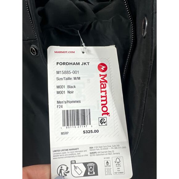 Marmot Men's Black Fordham Down Jacket Size M - Picture 2 of 7